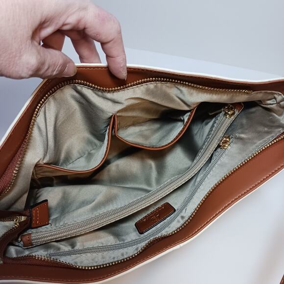 Bostanten Hobo Handbag Shoulder Tote Cream And Brown Gold Accents EUC - Picture 6 of 12